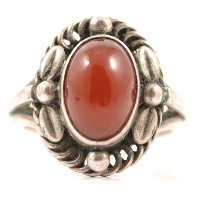 Lot 413 - Georg Jensen - a silver and cornelion dress ring.