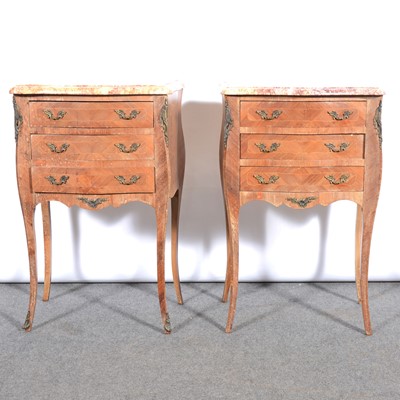 Lot 434 - Pair of French walnut bedside tables, and a mahogany corner washstand