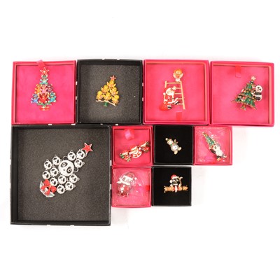 Lot 350 - Butler & Wilson - ten novelty enamel and crystal brooches, Christmas theme,  various eras.