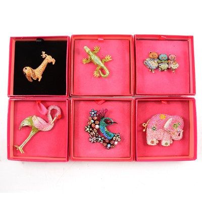 Lot 346 - Butler & Wilson - six large novelty crystal brooches, pink boxed Circa 2011-2015