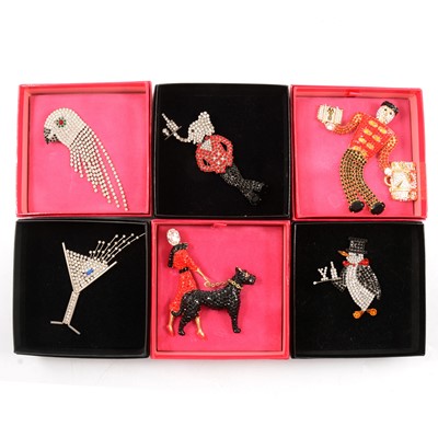 Lot 345 - Butler & Wilson - six Art Deco style crystal brooches , black  and pink boxed Circa 2002-2010.