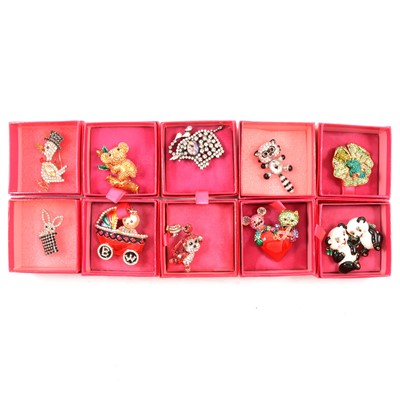 Lot 349 - Butler & Wilson - ten novelty crystal brooches, pink boxed Circa 2011-2014.