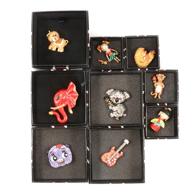 Lot 341 - Butler & Wilson - nine crystal brooches in black and white Union Jack boxes Circa 2011-2019.