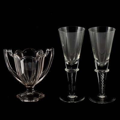 Lot 90 - Pair of large conical wine glasses with air-twist stems, etc