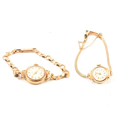 Lot 323 - Avia, DVT - two 9 carat gold lady's wristwatches.