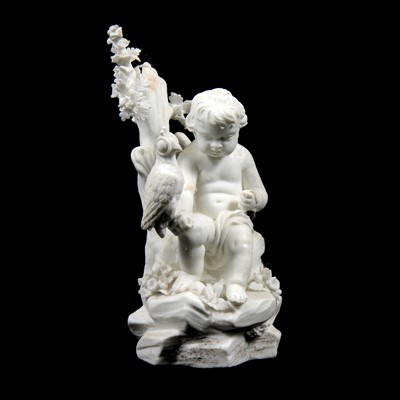 Lot 115 - A Derby biscuit figure, Cupid with a Falcon