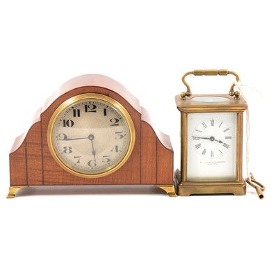 Lot 126 - Walnut cased mantel clock and a brass carriage clock