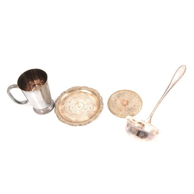 Lot 158 - Silver fork and spoon, Pearce & Sons, London 1913, and other silver and plated wares.