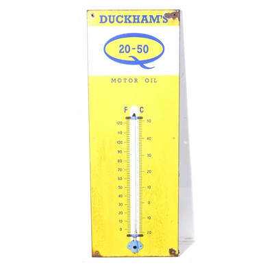 Lot 113 - Duckhams Motor Oil enamel thermometer sign.