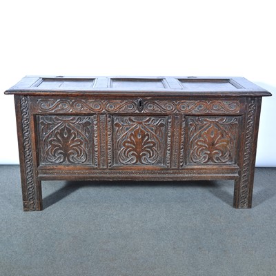 Lot 524 - Joined oak coffer, basically late 17th Century