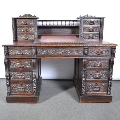 Lot 546 - Victorian carved oak desk