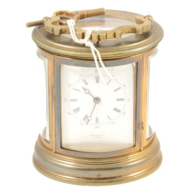 Lot 129 - French brass case repeating carriage clock, of...