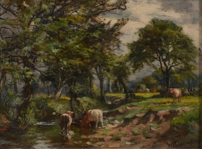 Lot 316 - William Greaves, Cattle watering in a stream