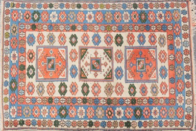 Lot 617 - Turkish rug, three medallions, floral borders