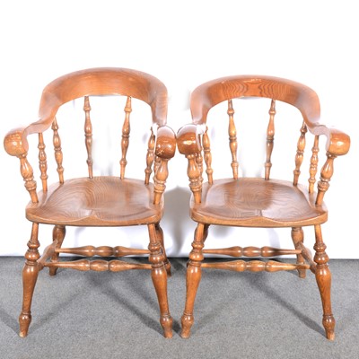 Lot 392 - Pair of elm and beech hoop back elbow chairs