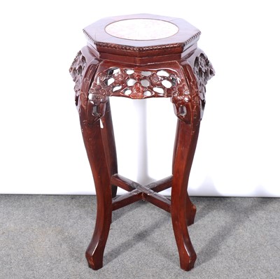 Lot 513 - Chinese carved wood jardiniere stand with marble inset octagonal top