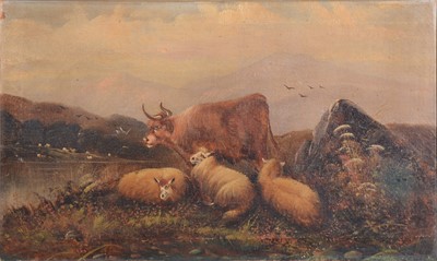 Lot 342 - Follower of J W Morris - Highland cattle and sheep