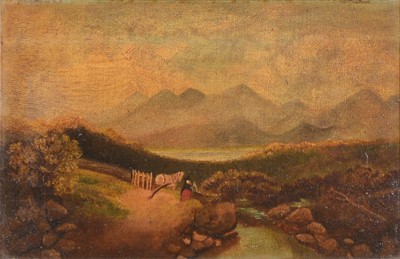 Lot 296 - Naive School, circa 1900 - Welsh Landscape with figure