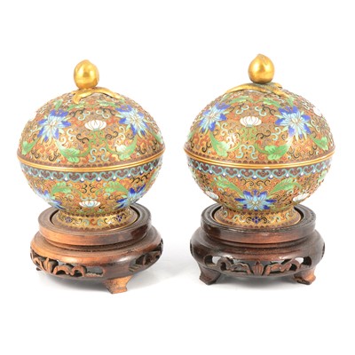 Lot 216 - Pair of Chinese cloisonné covered bowls