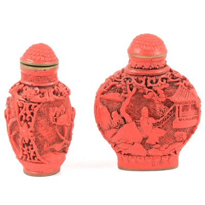 Lot 214 - Two Chinese scent bottles, cinnabar-type