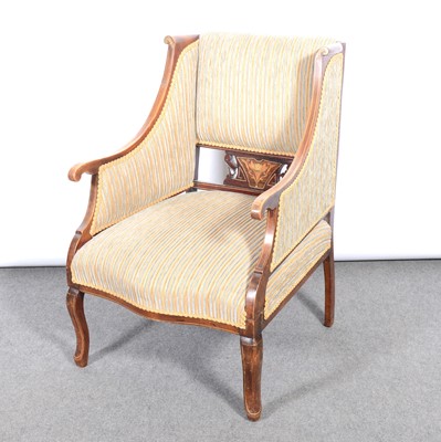 Lot 576 - Victorian inlaid mahogany framed easychair