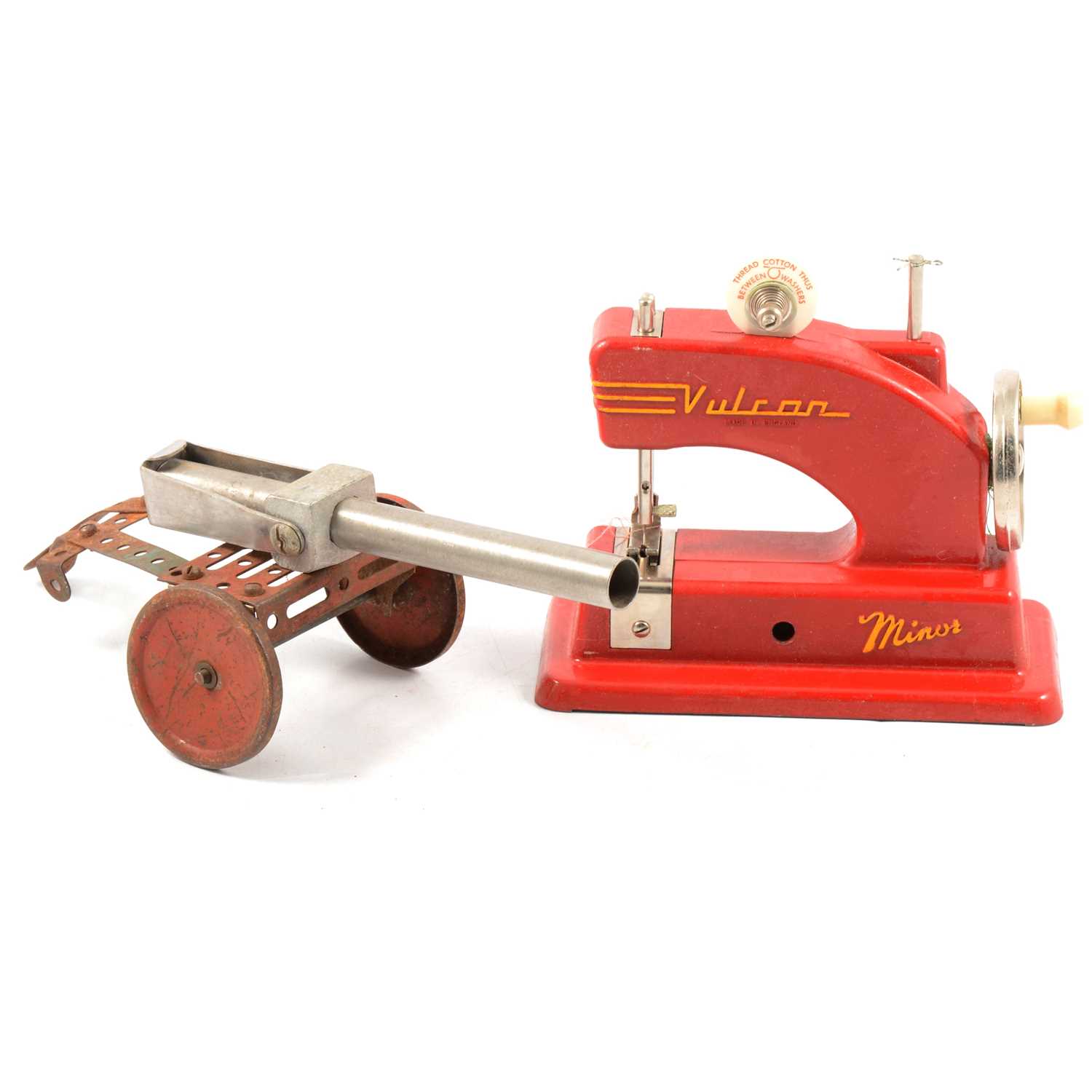 Lot 137 - Vulcan Minor toy sewing machine and Meccano