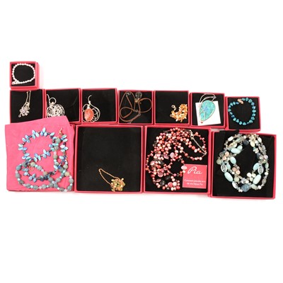 Lot 376 - Pia - a collection of gold, silver and pearl jewellery all in pink branded boxes.