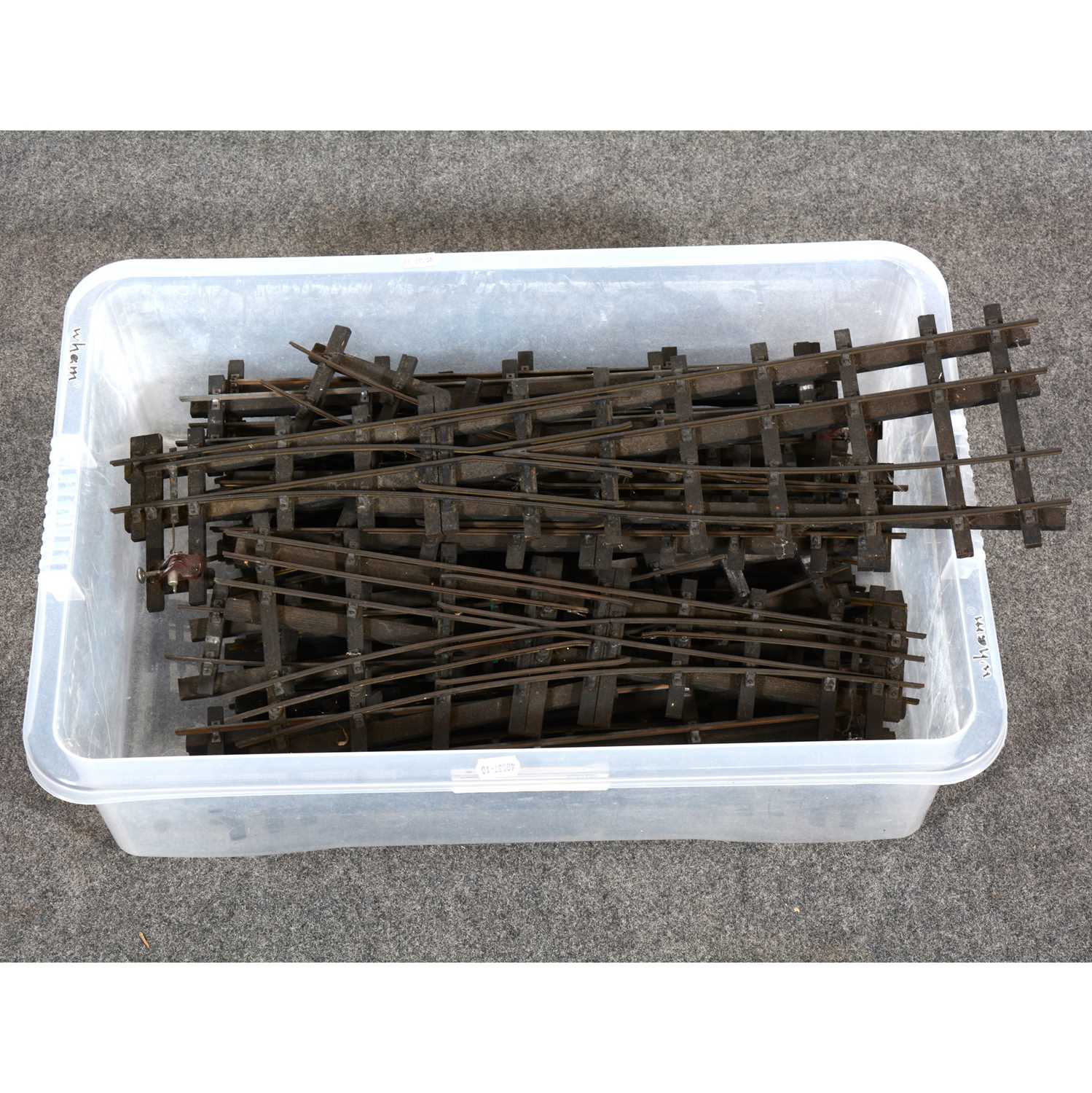 Lot 201 - One tub of custom made O gauge model railway track, including points.