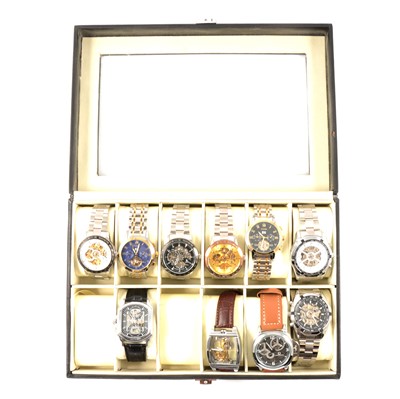 Lot 316 - Lige and other brands - ten gentleman's wristwatches in twelve section storage box.