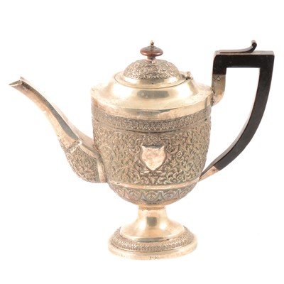 Lot 248 - Eastern white metal coffee pot, ebonised handle and finial