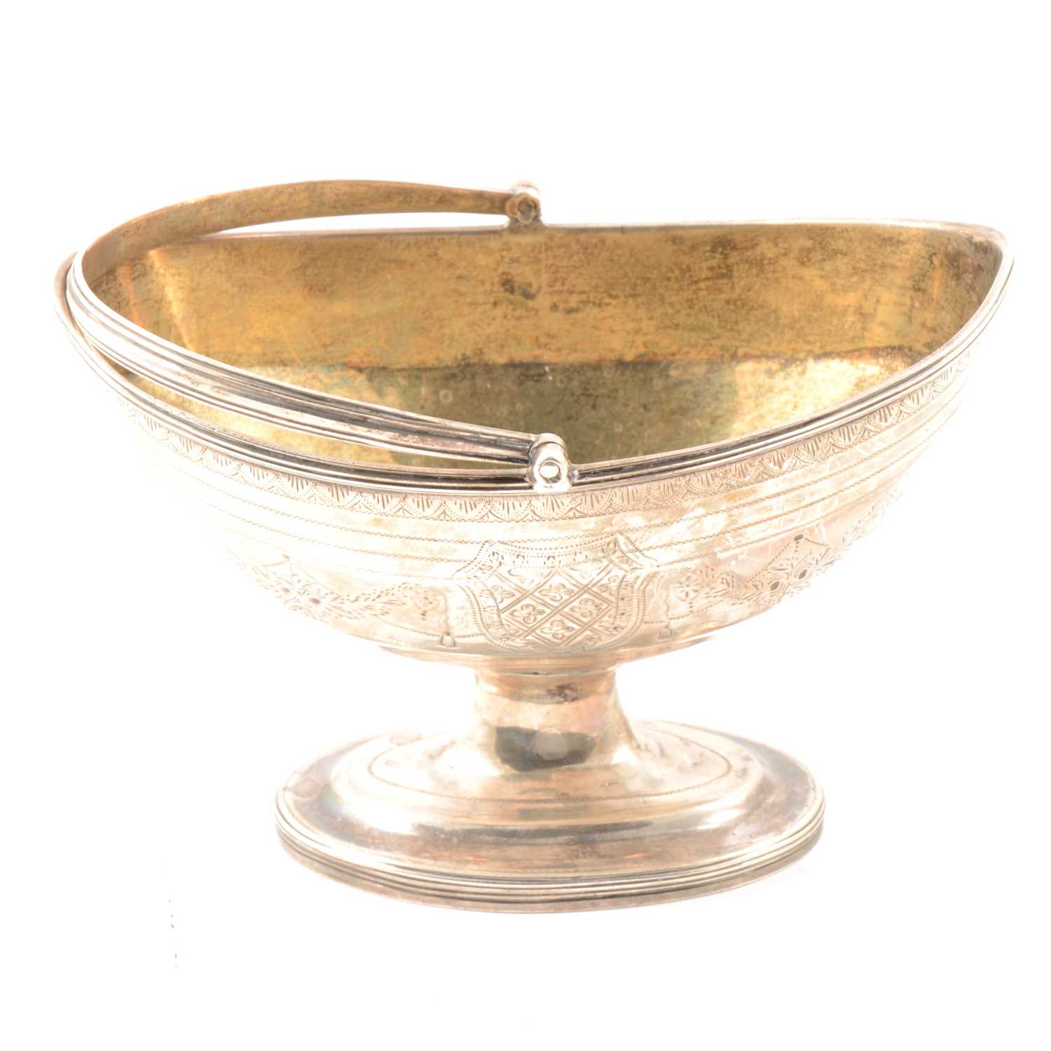 Lot 250 - Georgian silver navette-shaped basket,