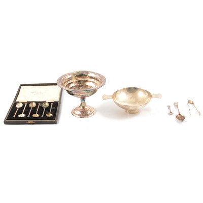 Lot 253 - Silver quiche, set of six silver teaspoons, pedestal bowl, etc
