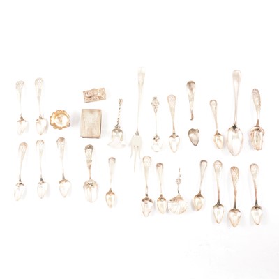 Lot 266 - Small quantity of Continental silver and white metal spoons, etc