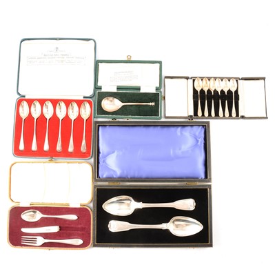 Lot 140 - Five cased sets of cutlery and commemorative silver