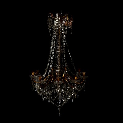 Lot 477 - Moulded glass and brass chandelier