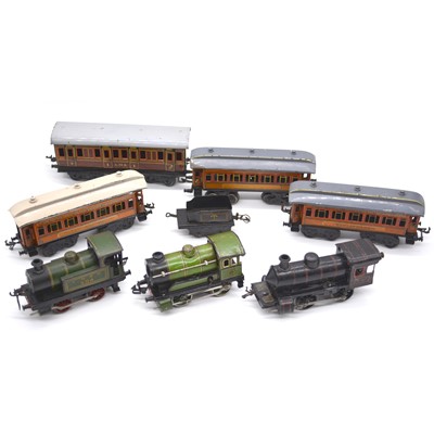Lot 30 - Bing O gauge clock-work model railways, three locomotives including 0-4-0 0=35 etc