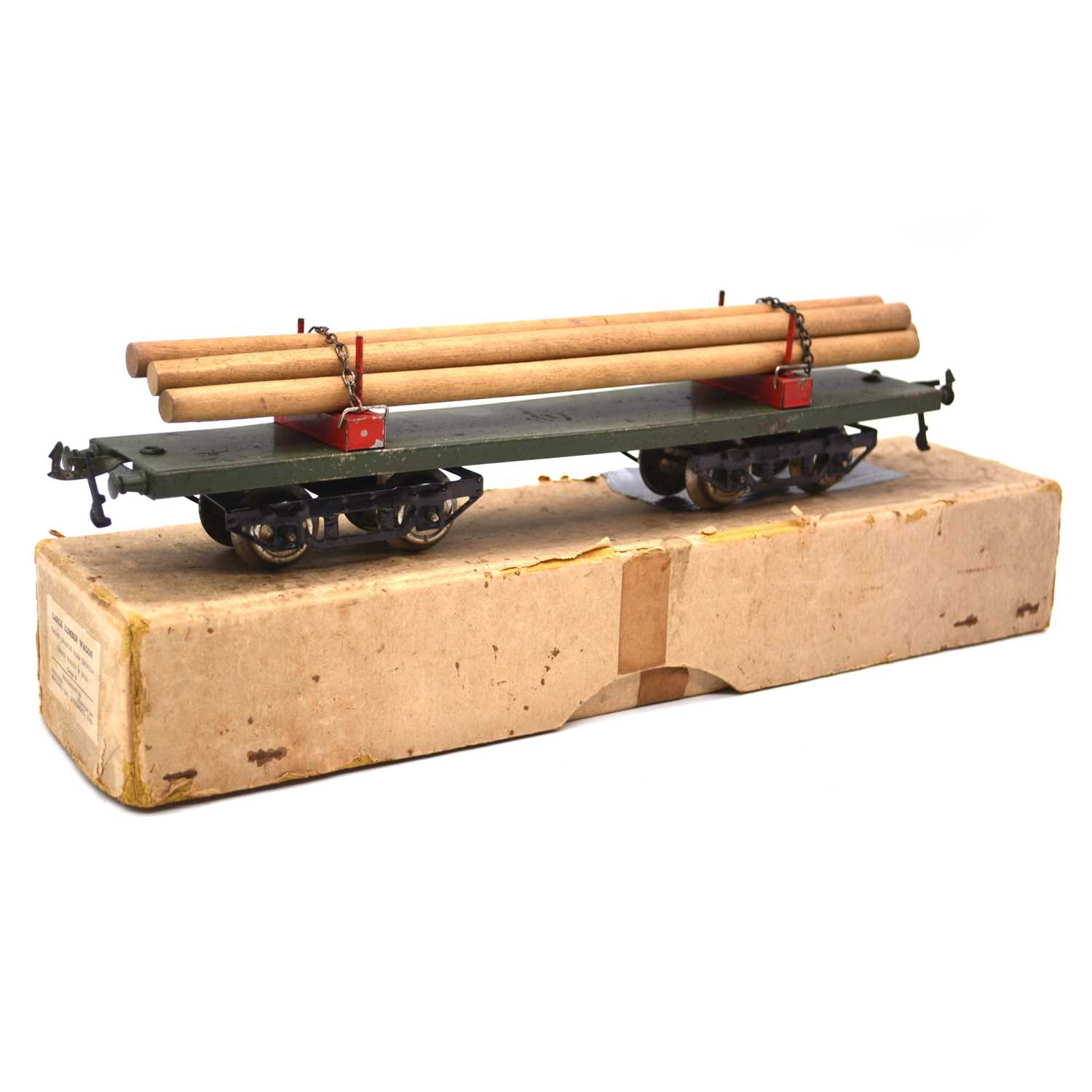 Lot 142 - Hornby O gauge model railway large lumber wagon, pre-war, made for the French market