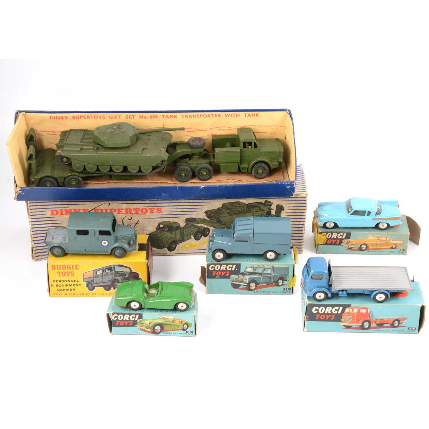 Lot 1080 - Six Die-cast models and vehicles, six including Dinky Supertoys gift set no.698