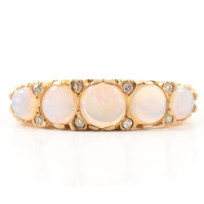 Lot 349 - An opal half hoop ring.