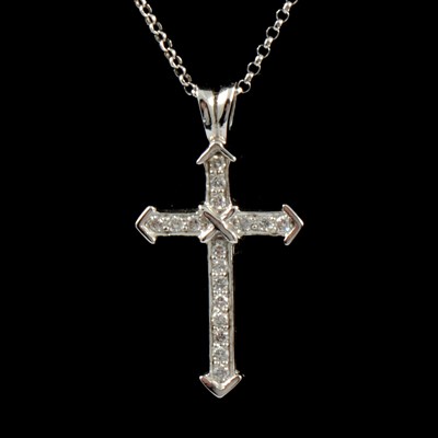 Lot 211 - A white gold diamond set cross and chain