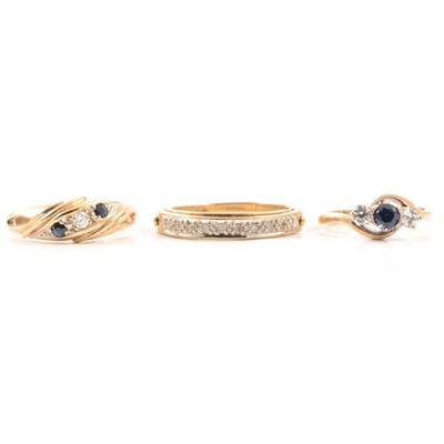Lot 86 - Three 9 carat gold dress rings.
