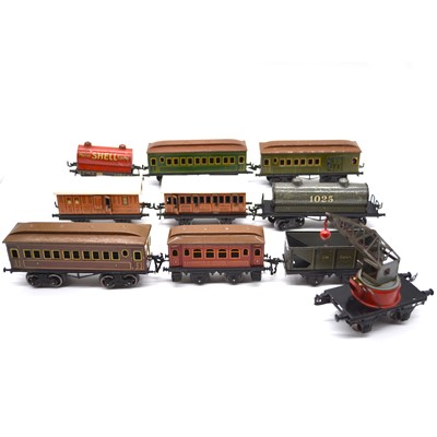 Lot 164 - Ten Bing O gauge model railway rolling-stock and passenger coaches.