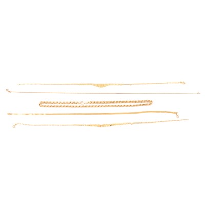 Lot 200 - Five 9 carat yellow gold necklaces.