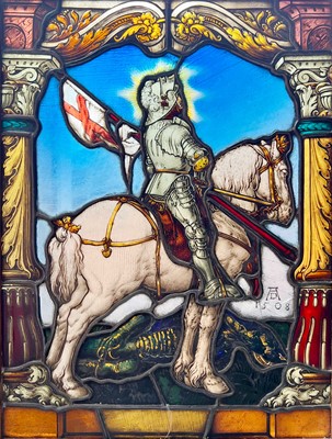 Lot 142 - A stained glass panel, St George on horseback