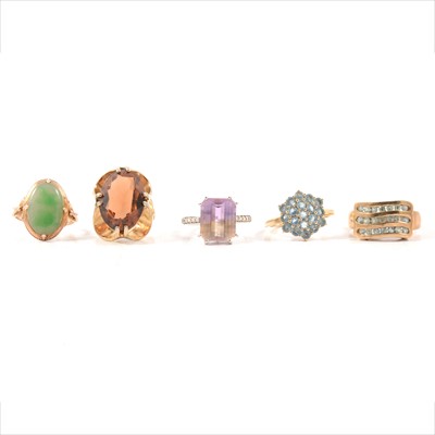 Lot 103 - Five gemset dress rings.