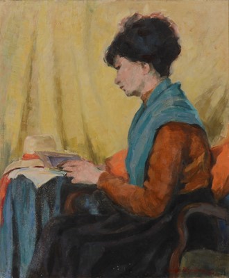 Lot 266 - Madge Denham, Portrait of a lady reading