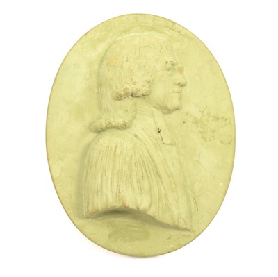 Lot 117 - Staffordshire green stoneware oval portrait medallion, John Wesley