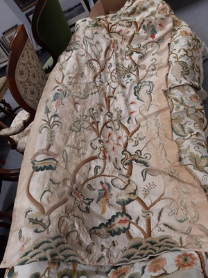 Lot 358 - Quantity of material, including long-stitch curtains, drapes, covers, velvet, and table linen