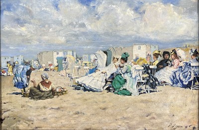 Lot 282 - Raffaele Ragione after Eugene Boudin - Figures on a beach