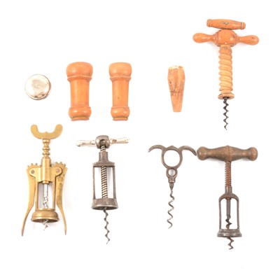 Lot 177 - 'The Challenge' corkscrew, and four other old corkscrews